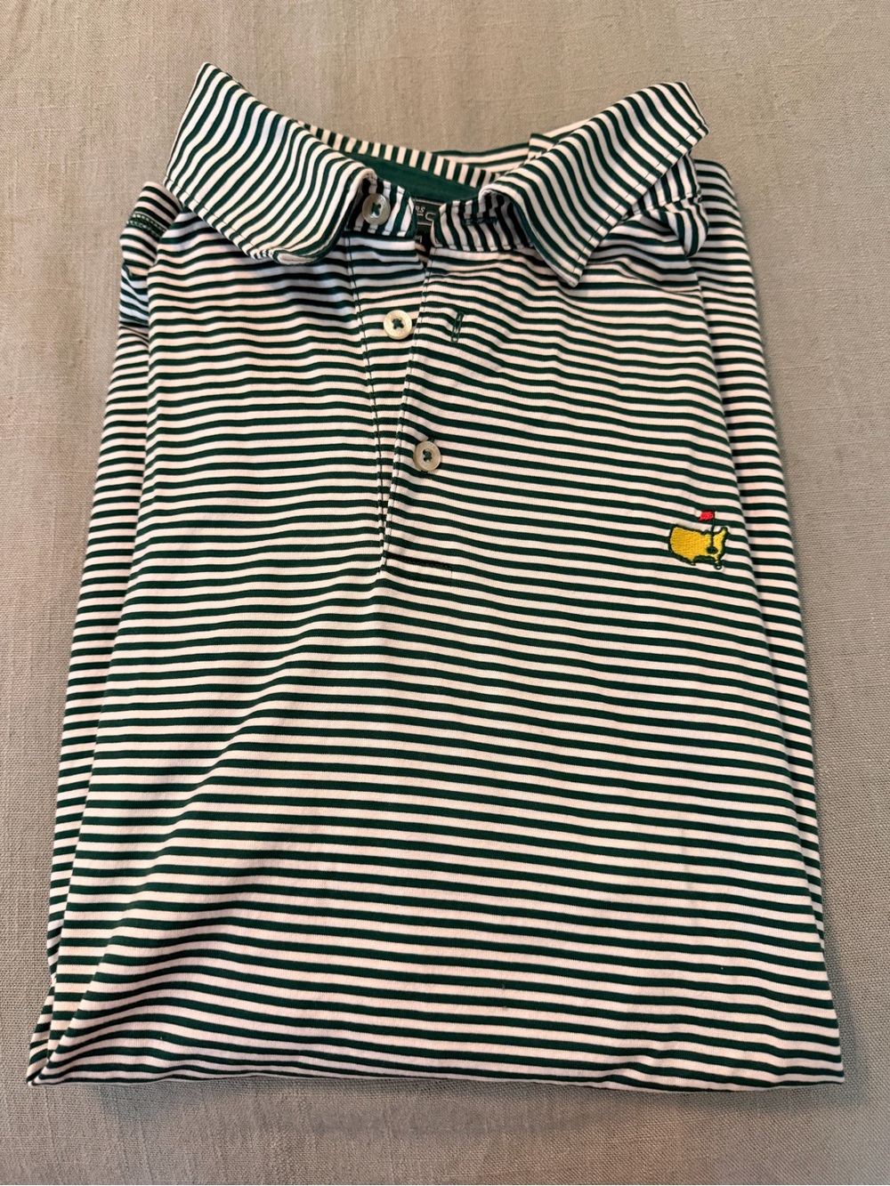 Masters Green & White Striped Polo with Embroidered Logo